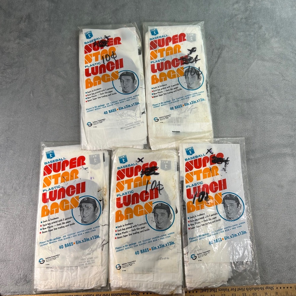 Vintage 1970s MLB Super Star Plastic Lunch Bags 5 Packs Johnny Bench Pete Rose